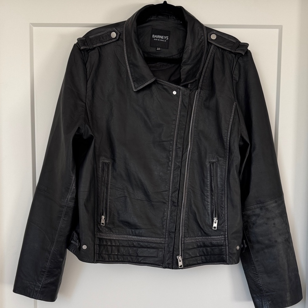 Barneys Originals Classic Black Leather Moto Jacket - Picture 6 of 17